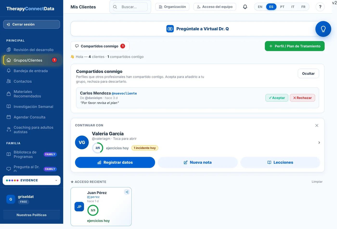 TherapyConnectData en la computadora