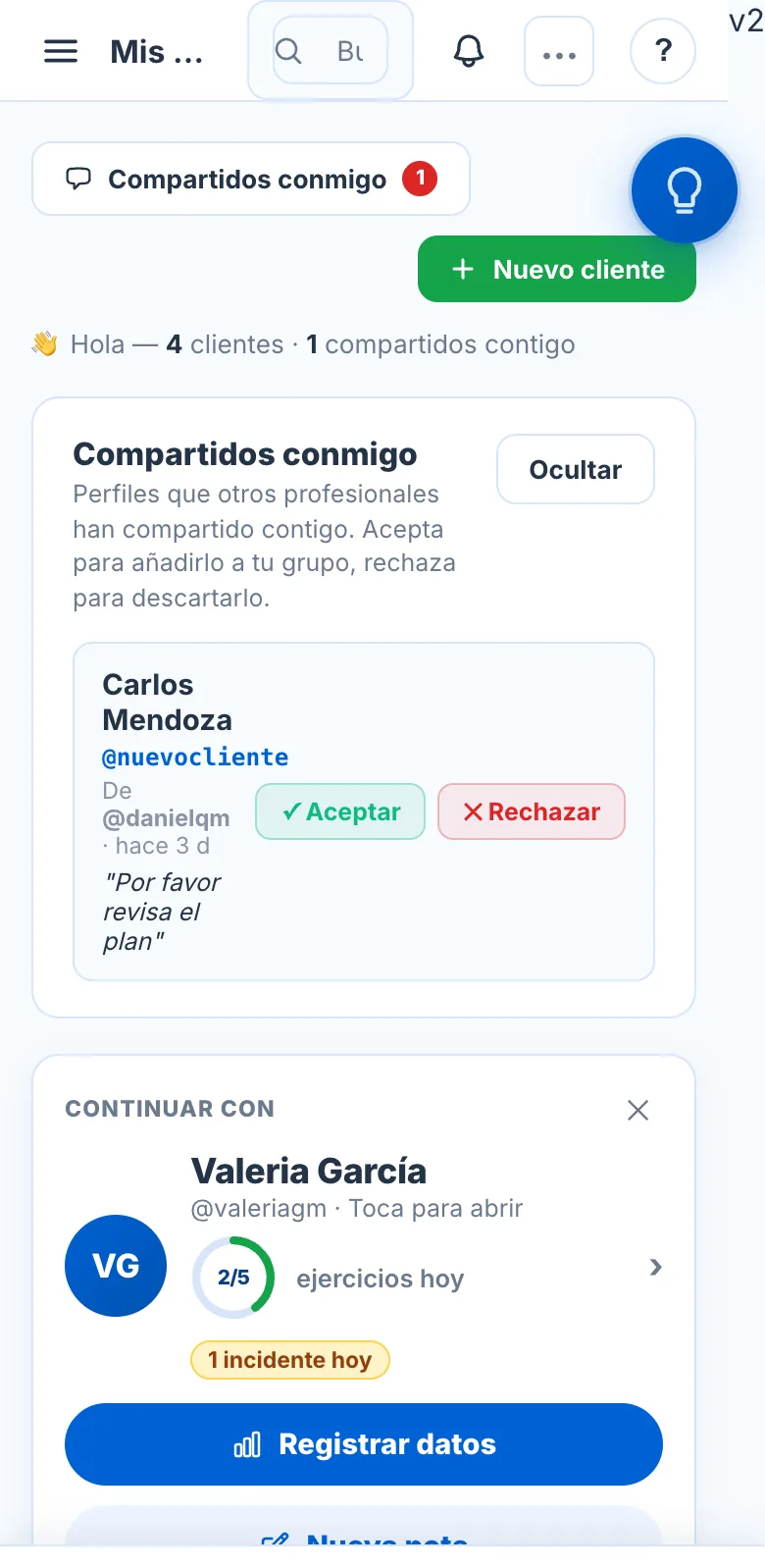 Pantalla de TherapyConnectData en el teléfono: el tablero con los niños y el progreso de hoy